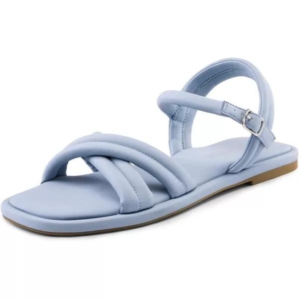 imageDREAM PAIRS Womens Square Toe Flat Sandals Quilted Crossover Strappy Comfort Cute Beach for SummerLight Blue