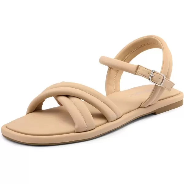 imageDREAM PAIRS Womens Square Toe Flat Sandals Quilted Crossover Strappy Comfort Cute Beach for SummerNude