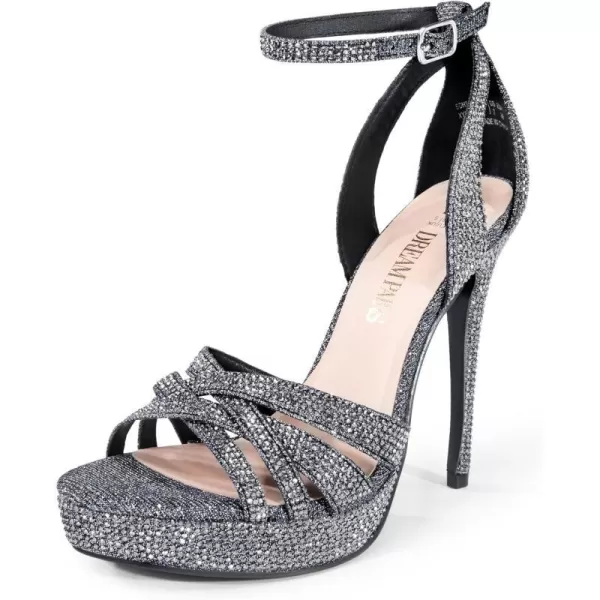 imageDREAM PAIRS Womens Stiletto Heels High Open Toe Ankle Strap Platform Heeled Sandals for WomenBlackglitter