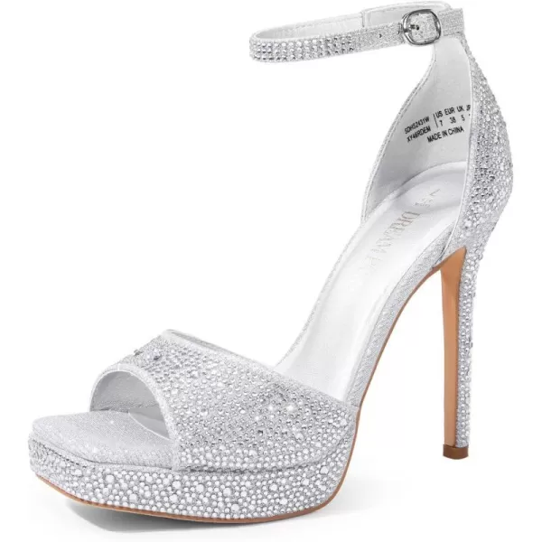 imageDREAM PAIRS Womens Stiletto High Heels Platform Ankle Strap Square Open Toe Dress Sexy SandalsSilverrhinestone