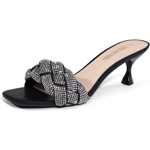 imageDREAM PAIRS Womens Stilettos Heels Open Square Toe Comfort Low Kitten Heels Sexy Dress Pumps Sandals Evening Party Prom Dance ShoesBlackRhinestone