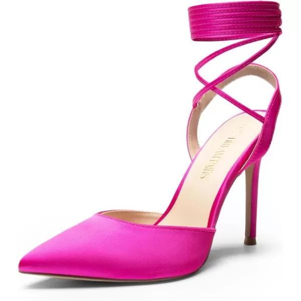 imageDREAM PAIRS Womens Strappy High Stilletos Heels Pointed Toe Sexy Slingback Lace Up Dress Wedding Pumps ShoesHot Pinksatin