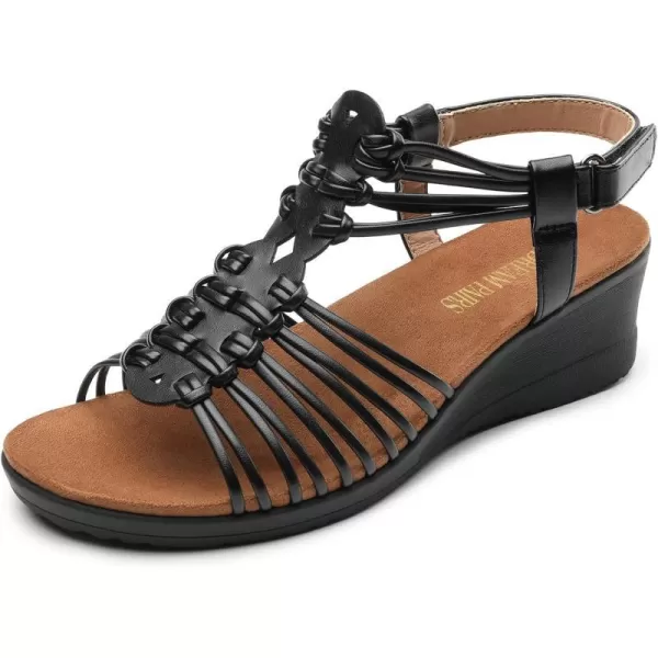 imageDREAM PAIRS Womens Strappy Wedges Open Toe Ankle Strap Sandals Comfort Dress ShoesBlack