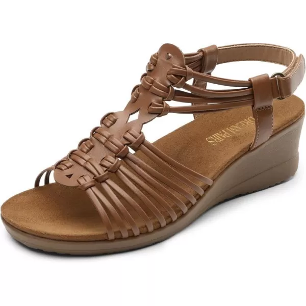 imageDREAM PAIRS Womens Strappy Wedges Open Toe Ankle Strap Sandals Comfort Dress ShoesBrown