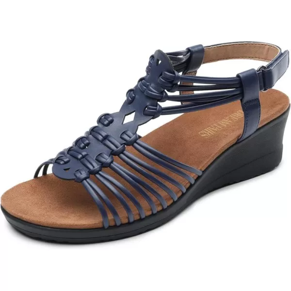imageDREAM PAIRS Womens Strappy Wedges Open Toe Ankle Strap Sandals Comfort Dress ShoesNavy