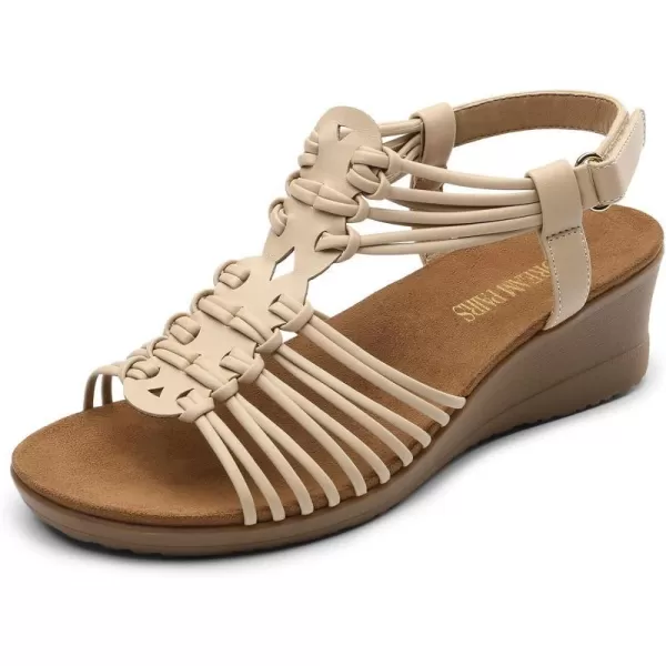 imageDREAM PAIRS Womens Strappy Wedges Open Toe Ankle Strap Sandals Comfort Dress ShoesNude