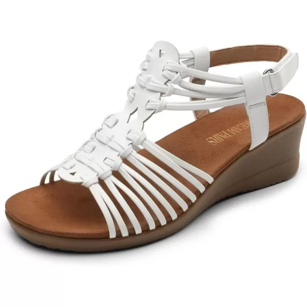 imageDREAM PAIRS Womens Strappy Wedges Open Toe Ankle Strap Sandals Comfort Dress ShoesWhite