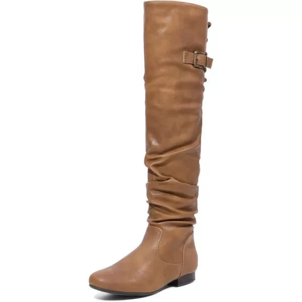 imageDREAM PAIRS Womens Suede Over The Knee Thigh High Winter BootsCamel Pu