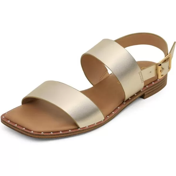 imageDREAM PAIRS Womens Summer Casual Dressy Cute Flat Sandals Comfortable Sexy SquareToe Fashion One Band Strappy Shoes Wide WidthGold
