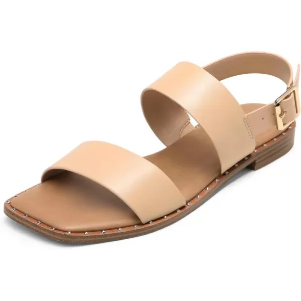 imageDREAM PAIRS Womens Summer Casual Dressy Cute Flat Sandals Comfortable Sexy SquareToe Fashion One Band Strappy Shoes Wide WidthNude