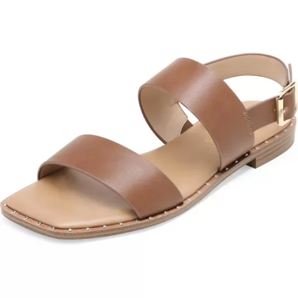 imageDREAM PAIRS Womens Summer Casual Dressy Cute Flat Sandals Comfortable Sexy SquareToe Fashion One Band Strappy Shoes Wide WidthTan