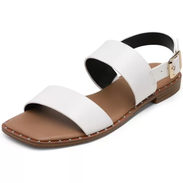 imageDREAM PAIRS Womens Summer Casual Dressy Cute Flat Sandals Comfortable Sexy SquareToe Fashion One Band Strappy Shoes Wide WidthWhite