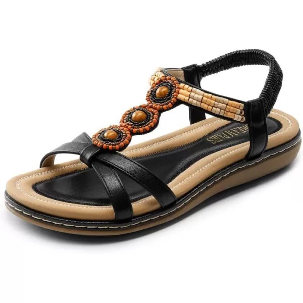 imageDREAM PAIRS Womens Summer Flat Sandals Comfortable Dressy Elastic Ankle Strap Casual Bohemian Sandals Shoes for Walking BeachBlackpu