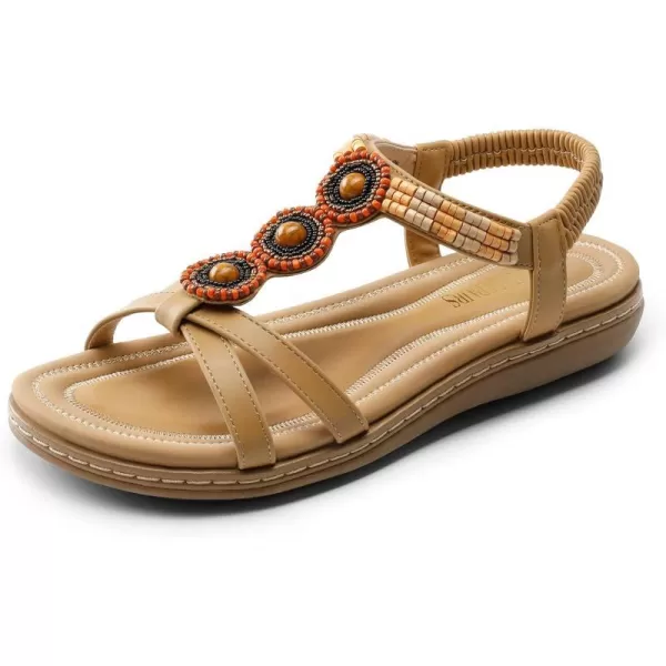 imageDREAM PAIRS Womens Summer Flat Sandals Comfortable Dressy Elastic Ankle Strap Casual Bohemian Sandals Shoes for Walking BeachNudepu