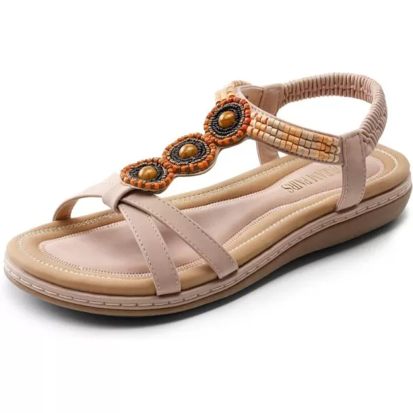 imageDREAM PAIRS Womens Summer Flat Sandals Comfortable Dressy Elastic Ankle Strap Casual Bohemian Sandals Shoes for Walking BeachPink