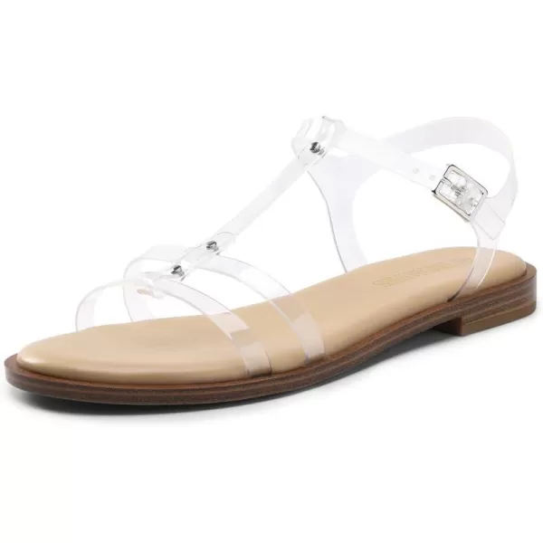 imageDREAM PAIRS Womens TStrap Gladiator Flat Sandals with Open Toe Strappy Metal Buckle for SummerClear