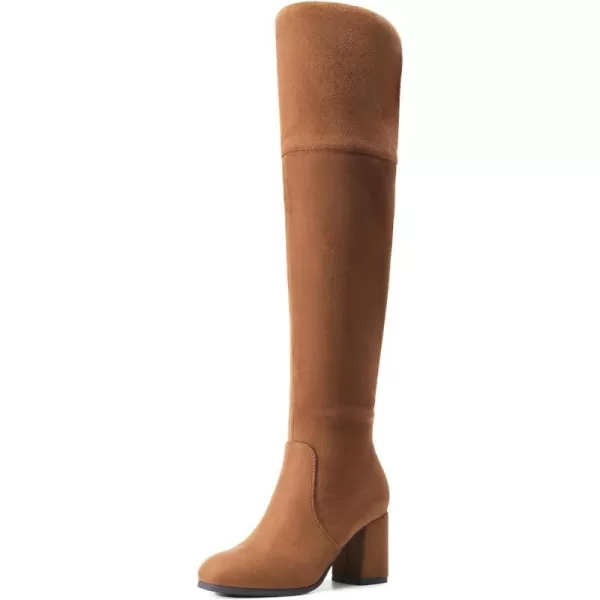 imageDREAM PAIRS Womens Thigh High Block Heel Over The Knee BootsBrownsuede