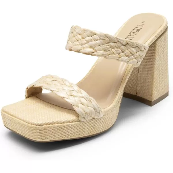 imageDREAM PAIRS Womens Two Braided Strap High Chunky Heels for Women Slip on Open Square Toe Block Platform Heels Sandals Holiday Party Wedding Dress Pumps ShoesNudewoven