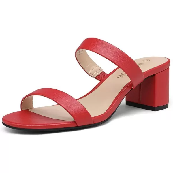 imageDREAM PAIRS Womens Two Strap Open Toe Low Block Chunky Heels Sandals Dress Pumps ShoesRedPu