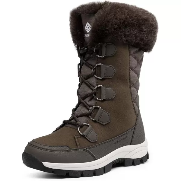 imageDREAM PAIRS Womens Waterproof Winter Snow Boots Warm Comfortable Faux Fur Insulated NonSlip Outdoor LaceUp Mid Calf BootiesBrown