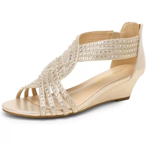 imageDREAM PAIRS Womens Wedge Sandals Comfortable Open Toe Rhinestone Shoes for Party Wedding and Fashion DressGold