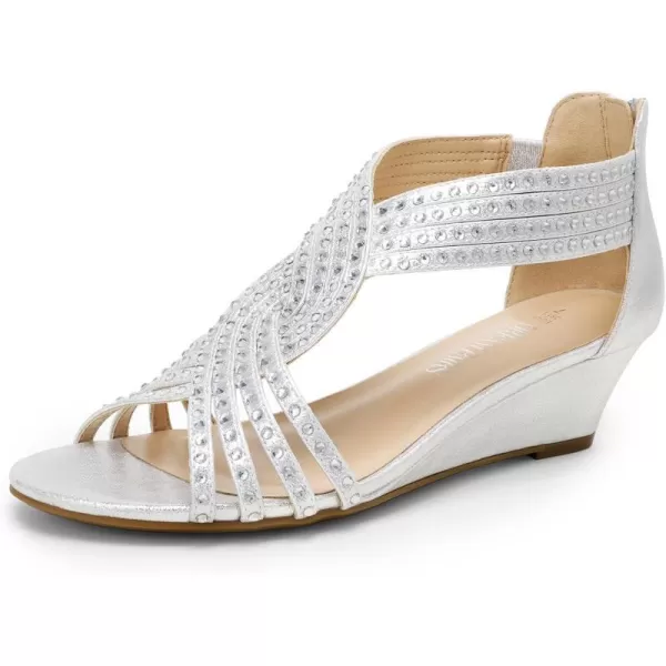 imageDREAM PAIRS Womens Wedge Sandals Comfortable Open Toe Rhinestone Shoes for Party Wedding and Fashion DressSilver