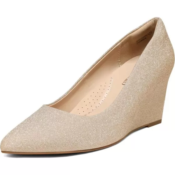 imageDREAM PAIRS Womens Wedges Closed Toe High Heels Dress Wedding Bride Pointed Toe Pumps ShoesGold
