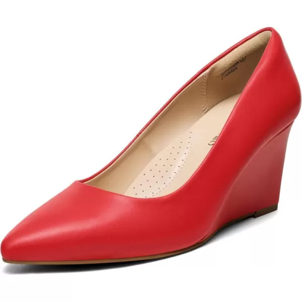 imageDREAM PAIRS Womens Wedges Closed Toe High Heels Dress Wedding Bride Pointed Toe Pumps ShoesRed