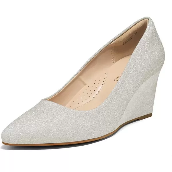 imageDREAM PAIRS Womens Wedges Closed Toe High Heels Dress Wedding Bride Pointed Toe Pumps ShoesSilver