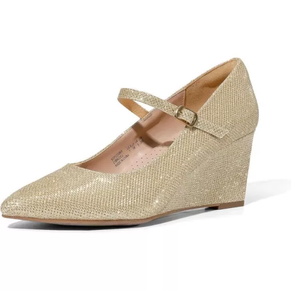 imageDREAM PAIRS Womens Wedges Closed Toe Mary Jane High Heels Dress Work Pointed Toe Wedding Bride Office Pumps ShoesGoldglitter