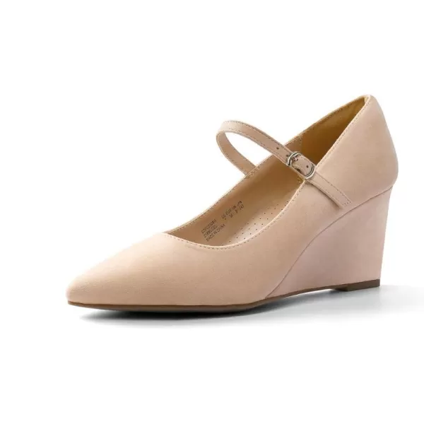 imageDREAM PAIRS Womens Wedges Closed Toe Mary Jane High Heels Dress Work Pointed Toe Wedding Bride Office Pumps ShoesNudesuede
