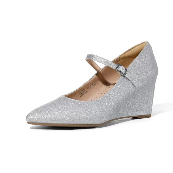imageDREAM PAIRS Womens Wedges Closed Toe Mary Jane High Heels Dress Work Pointed Toe Wedding Bride Office Pumps ShoesSilverglitter