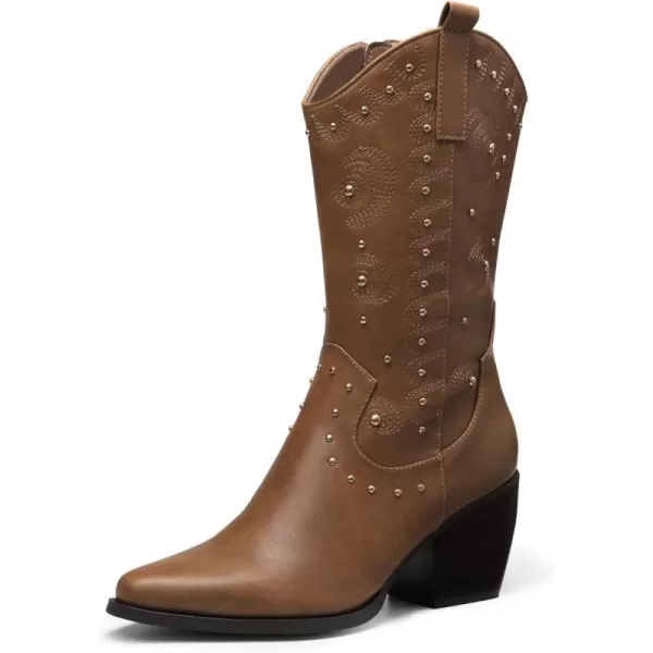 imageDREAM PAIRS Womens Western Cowboy boots Mid Calf Cowgirl boot PullonCamel