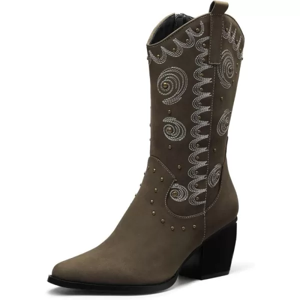 imageDREAM PAIRS Womens Western Cowboy boots Mid Calf Cowgirl boot PullonKhaki