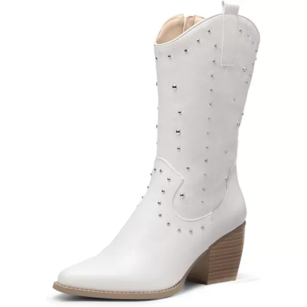 imageDREAM PAIRS Womens Western Cowboy boots Mid Calf Cowgirl boot PullonWhite