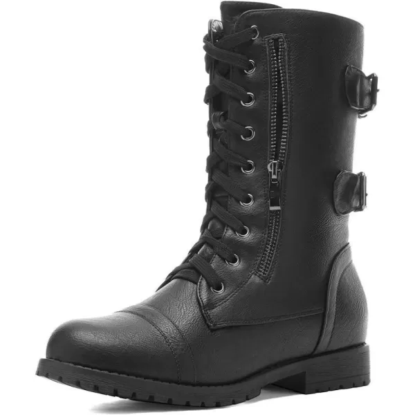 imageDREAM PAIRS Womens Winter Faux Fur Lined Mid Calf Riding Combat BootsBlack