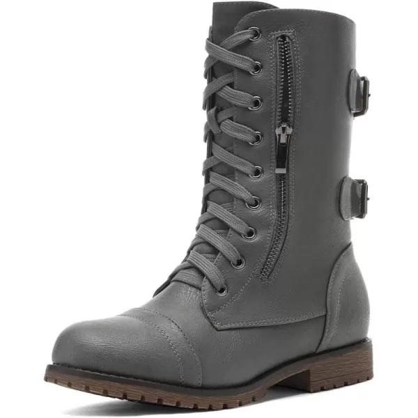 imageDREAM PAIRS Womens Winter Faux Fur Lined Mid Calf Riding Combat BootsGreypu