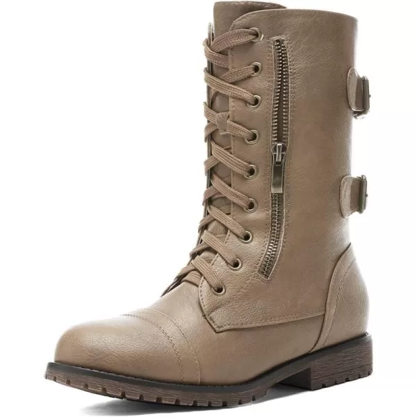 imageDREAM PAIRS Womens Winter Faux Fur Lined Mid Calf Riding Combat BootsKhaki