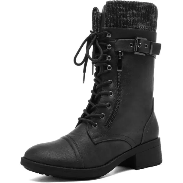imageDREAM PAIRS Womens Winter Lace up Mid Calf Combat Riding Military BootsAmazonblack