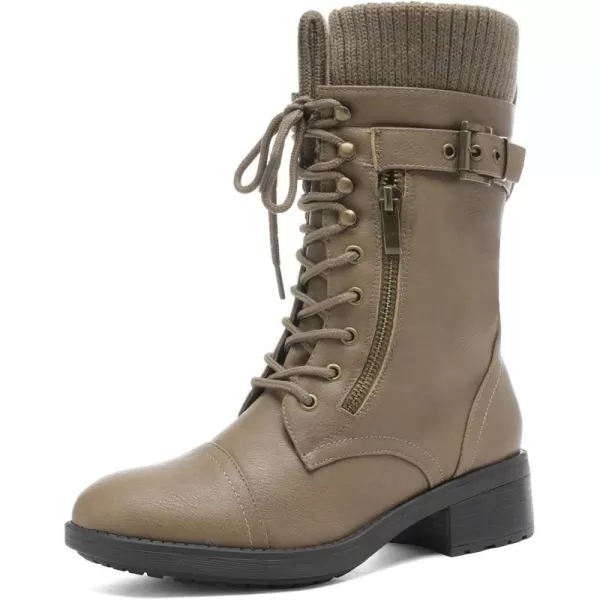 imageDREAM PAIRS Womens Winter Lace up Mid Calf Combat Riding Military BootsKhakia