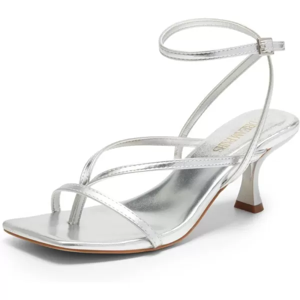 imageDREAM PAIRS Womens kitten Low Strappy Lace Up Heels for Women Open Square Toe Thong Ankle Strap Heels Sexy Fashion Comfort Dress Shoes Party Pumps Heeled SandalsSilverpu
