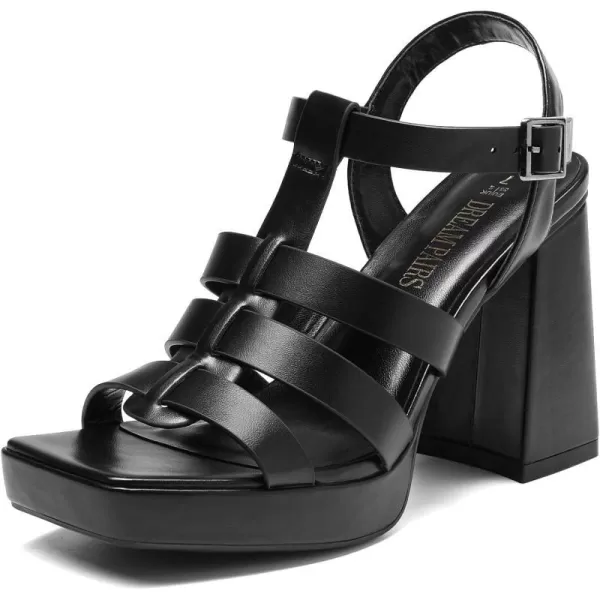 imageDream Pairs Womens Platform Gladiator Sandals Heels Chunky Heeled Planky Y2K FishermanBlack