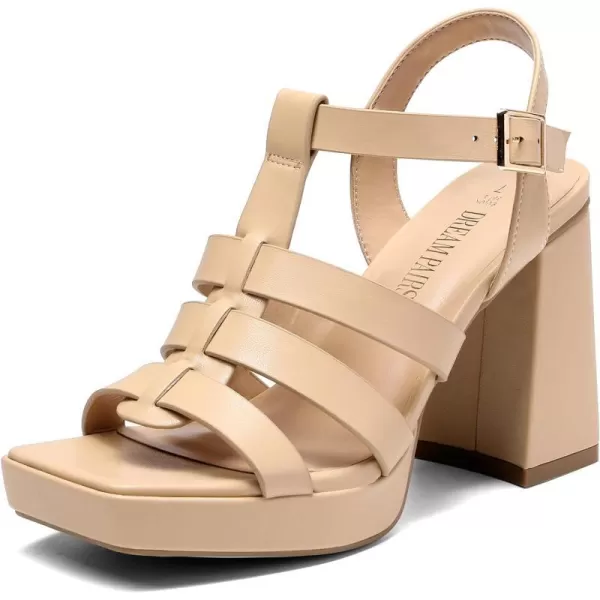 imageDream Pairs Womens Platform Gladiator Sandals Heels Chunky Heeled Planky Y2K FishermanNude