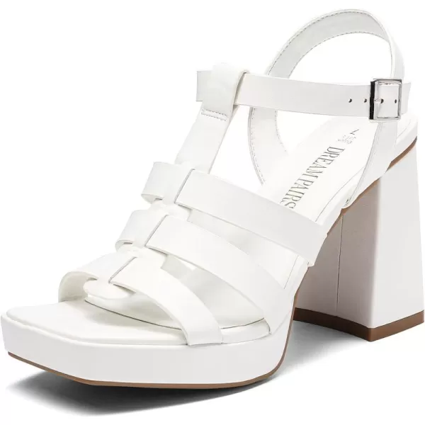 imageDream Pairs Womens Platform Gladiator Sandals Heels Chunky Heeled Planky Y2K FishermanWhite