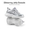 imageDREAM PAIRS Girls Sneakers Lace up Lightweight Sparkle StarGlow Breathable Jelly Sole Kids Walking Shoes Casual SportsSilver