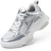 imageDREAM PAIRS Girls Sneakers Lace up Lightweight Sparkle StarGlow Breathable Jelly Sole Kids Walking Shoes Casual SportsSilver