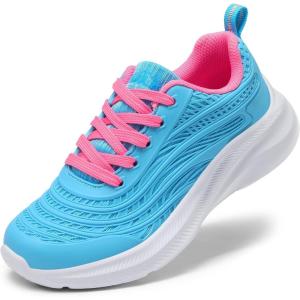 imageDREAM PAIRS Girls Boys Shoes Kids Tennis Sparkle Glitter Lace up Athletic Running SneakersBlueHot Pink