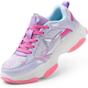 imageDREAM PAIRS Girls Sneakers Lace up Lightweight Sparkle StarGlow Breathable Jelly Sole Kids Walking Shoes Casual SportsHot PinkPurple