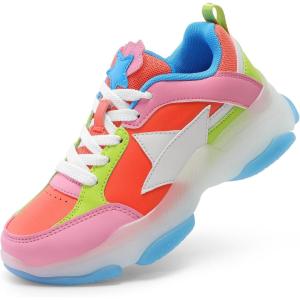 imageDREAM PAIRS Girls Sneakers Lace up Lightweight Sparkle StarGlow Breathable Jelly Sole Kids Walking Shoes Casual SportsRainbow