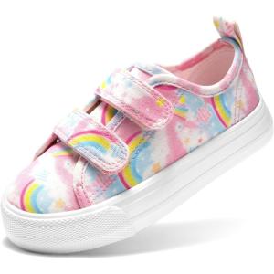 imageDREAM PAIRS Kid Toddler Sneakers Boys Girls Canvas with Cartoon Dual Hook and Loops for School WalkingRainbow